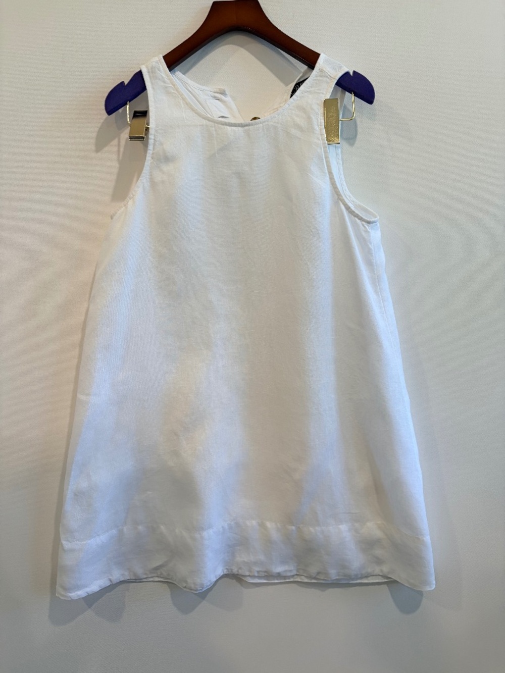 J.Crew White Linen Shift Dress Sleeveless Button Back Mini Petite SP